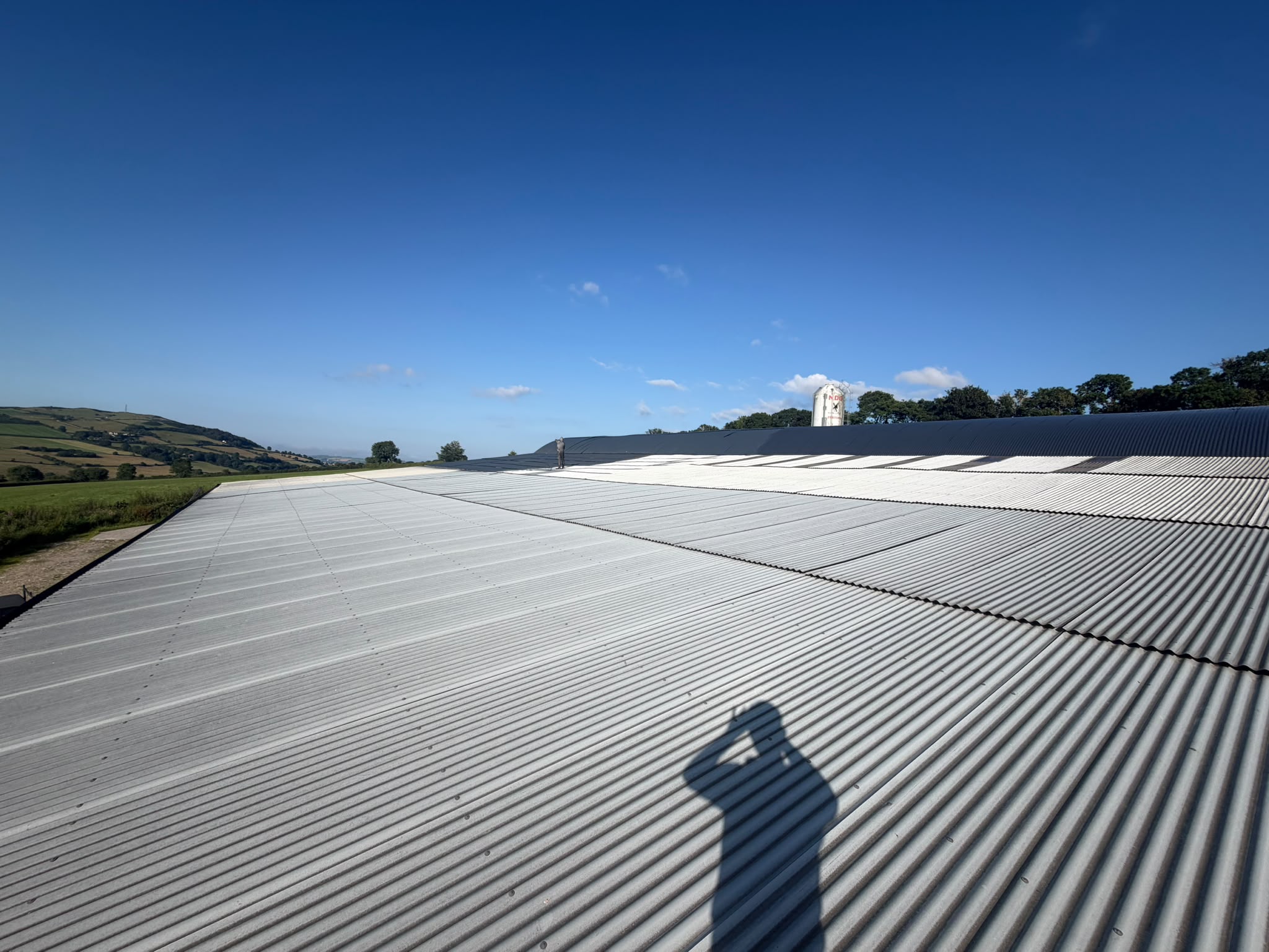 Freshly resprayed corrugated farm roof
