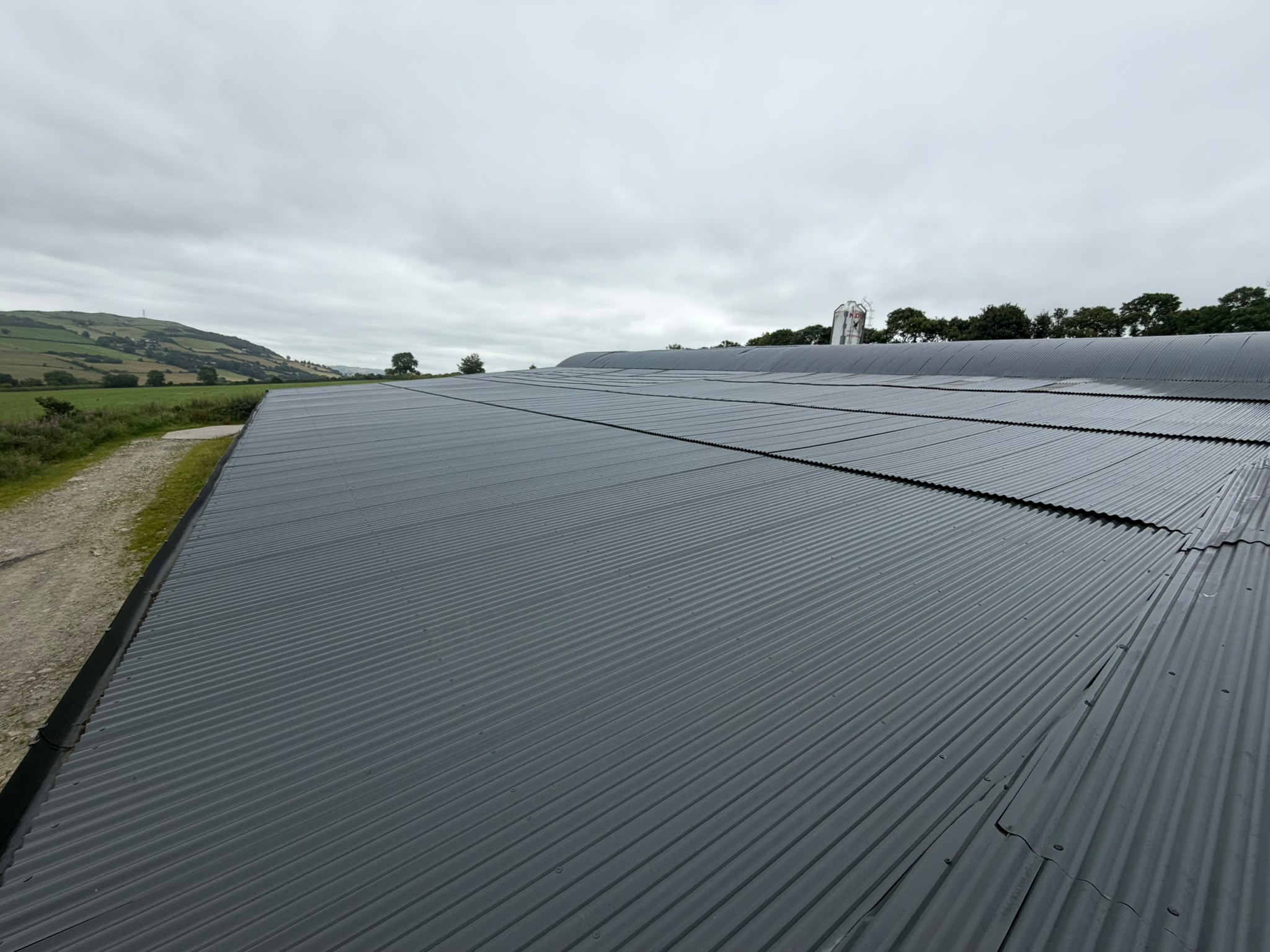 Newly resprayed farm shed roof