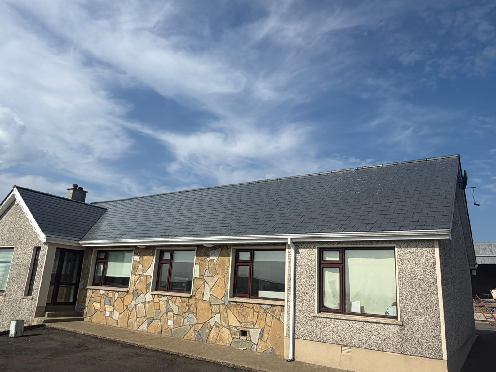 Completed slate roof cleaning on bungalow in Donegal